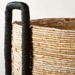 Aminah Woven Storage Basket With Black Handles 6 Aminah Woven Storage Basket With Black Handles -Optimal Furniture Store AminahNatWvnBsktWHndlAV2SHS23