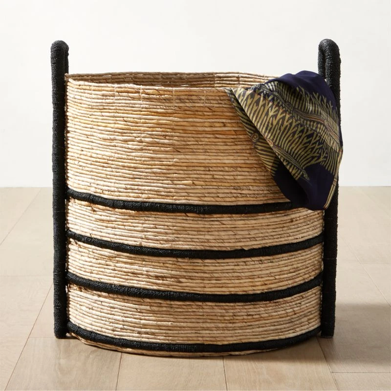 Aminah Woven Storage Basket With Black Handles 2 Aminah Woven Storage Basket With Black Handles - Image 2