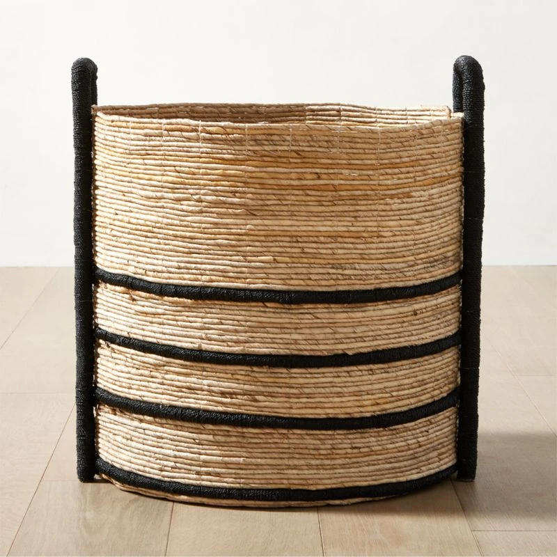 Aminah Woven Storage Basket With Black Handles 1 Aminah Woven Storage Basket With Black Handles