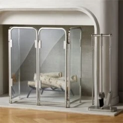 3-Piece Amos Polished Nickel Fireplace Tools -Optimal Furniture Store AmosPlshdNklFireplaceGroupFHF21