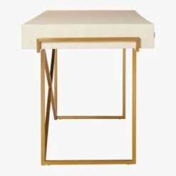 Avalon 3-Drawer Gold Desk With Ivory Shagreen Top -Optimal Furniture Store AvalonIvoryFauxShgrnDeskSD20
