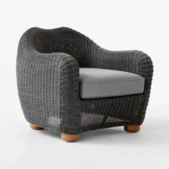 Bacio Graphite Rattan Outdoor Lounge Chair With Grey Sunbrella® Cushions -Optimal Furniture Store BacioGreyLoungeChair3QSSS23