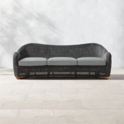 Bacio Graphite Rattan Outdoor Sofa With Grey Sunbrella® Cushions