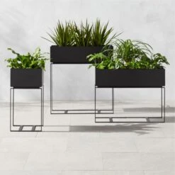 Baros Black Metal Outdoor Raised Planter Low -Optimal Furniture Store BarosMetalPlanterGroupFHS23