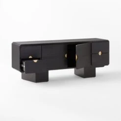 Bishop Black Ebonized Oak Wood Credenza -Optimal Furniture Store BishopCredenza3QAVSSS22