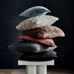 Channel Off-White Faux Fur Throw Pillow With Down-Alternative Insert 18" -Optimal Furniture Store BisquePlasterSideTableJL21 1x1