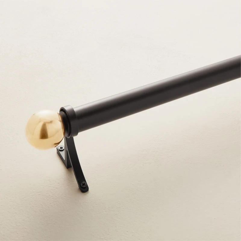 Boule Black Drapery Curtain Rod With Brass Finials 2 Boule Black Drapery Curtain Rod With Brass Finials - Image 2