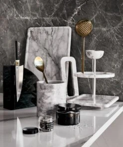 Link White Marble Trivet 5 Link White Marble Trivet -Optimal Furniture Store BlackMarbleMagneticKnifeBlockMR20 1