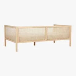 Boho White Linen And Natural Rattan Daybed Twin -Optimal Furniture Store BohoDaybedNtrlWPearlCover3QBS18