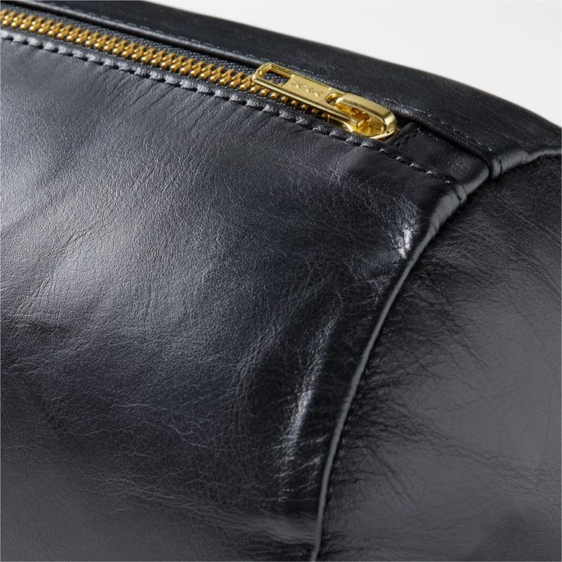 Bolster Black Leather Throw Pillow 24" 2 Bolster Black Leather Throw Pillow 24" - Image 2