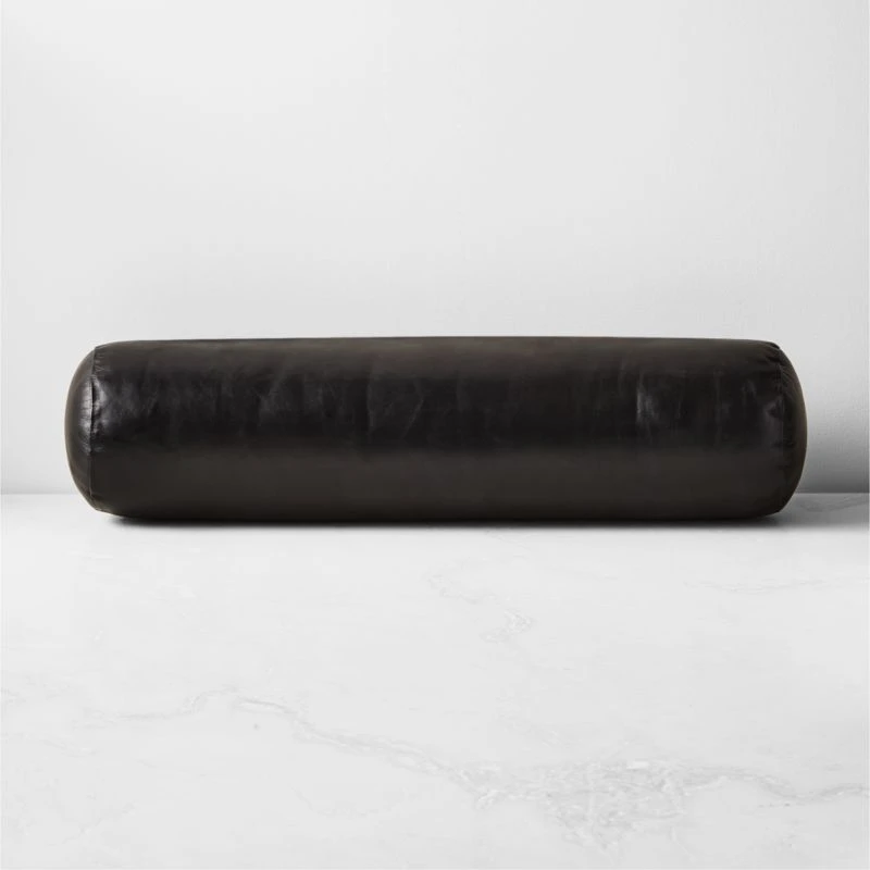 Bolster Black Leather Throw Pillow 24" 1 Bolster Black Leather Throw Pillow 24"