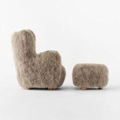 Bozzi Taupe Mongolian Sheepskin Chair And Ottoman Set -Optimal Furniture Store BozziDkGyChairNOttomanSDSSF22
