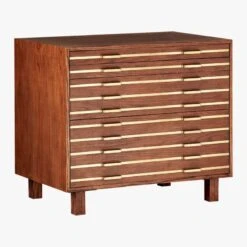 Inline Oak Wood 4-Drawer File Cabinet With Brass Handles -Optimal Furniture Store BrassInlineFileDrawers3QF17