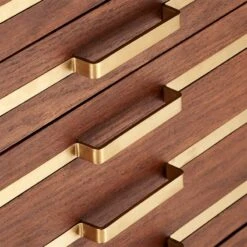 Inline Oak Wood 4-Drawer File Cabinet With Brass Handles -Optimal Furniture Store BrassInlineFileDrawersAVF17