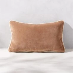 Bronte Camel Brown Velvet Outdoor Throw Pillow 20''x12''