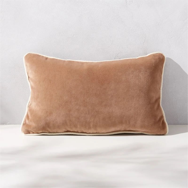 Bronte Camel Brown Velvet Outdoor Throw Pillow 20''x12'' 1 Bronte Camel Brown Velvet Outdoor Throw Pillow 20''x12''