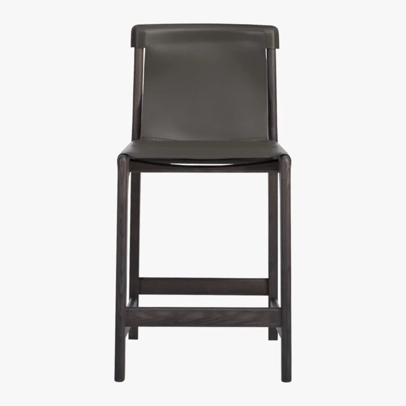 Burano Charcoal Grey Leather Sling Counter Stool Set Of 2 2 Burano Charcoal Grey Leather Sling Counter Stool Set Of 2 - Image 2