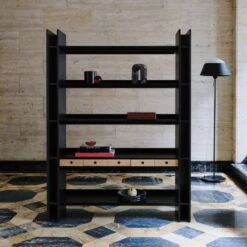 Genova Black Ebonized Oak Bookcase -Optimal Furniture Store CB2FA22 FR 12 V2