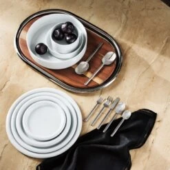 Piero Oval Stainless Steel And Walnut Serving Tray Set -Optimal Furniture Store CB2FA22 PR GF 09A V 1