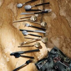 20-Piece Parallel Brushed Black Flatware Set -Optimal Furniture Store CB2HOL22 21A V2 1