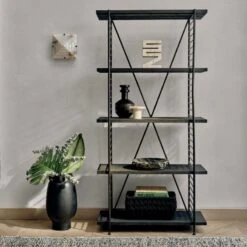 Scala Black Wood Bookshelf With Metal Frame -Optimal Furniture Store CB2SP22 48B V1