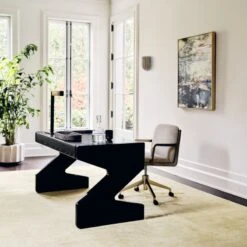 Perno 2-Drawer High-Gloss Black Oak Wood Desk -Optimal Furniture Store CB2SP23 02B Hero 1