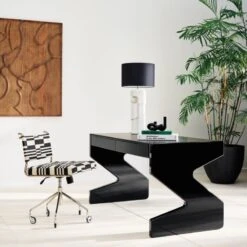 Perno 2-Drawer High-Gloss Black Oak Wood Desk -Optimal Furniture Store CB2SP23 PR 02A V1 1