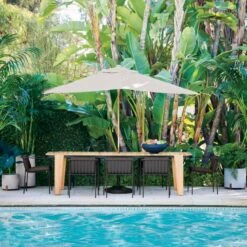 Teak Sunbrella Shadow Rectangular Outdoor Umbrella With Base -Optimal Furniture Store CB2SU21 013A Hero 1x1