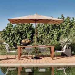 Teak Sunbrella Shadow Rectangular Outdoor Umbrella With Base -Optimal Furniture Store CB2SU22 05A V2