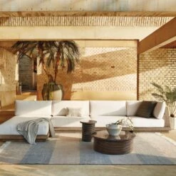 Riposo Teak 3-Piece Outdoor Sectional With Boucle Sunbrella ® Cushions -Optimal Furniture Store CB2SU22 09A v7 RET 1