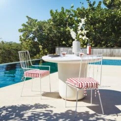 Pavilion Ivory Outdoor Dining Armchair With Striped Sunbrella ® Cushion Model 6470 Set Of 4 -Optimal Furniture Store CB2SU22 14A v1 RET 2