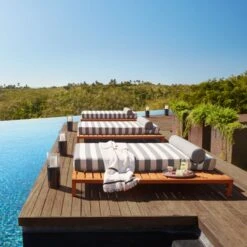 Rollie Teak Outdoor Daybed With Striped Sunbrella® Cushion -Optimal Furniture Store CB2SU23 08A V1 RET202