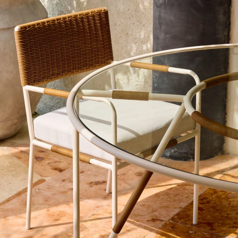 Colombe Ivory Metal And Rattan Outdoor Dining Armchair With Ivory Sunbrella® Cushion 3 Colombe Ivory Metal And Rattan Outdoor Dining Armchair With Ivory Sunbrella® Cushion - Image 3