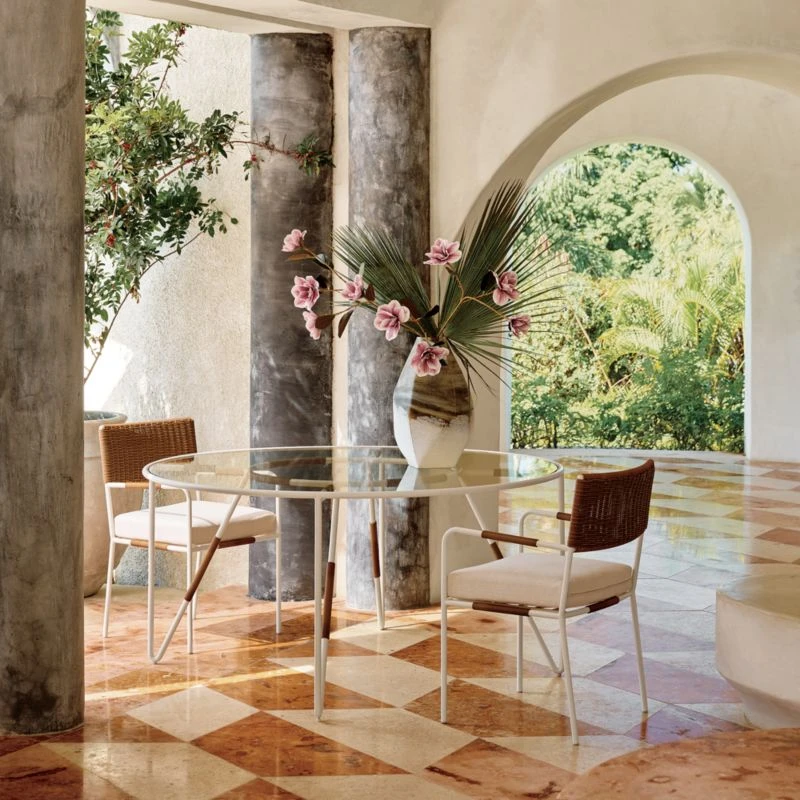 Colombe Ivory Metal And Rattan Outdoor Dining Armchair With Ivory Sunbrella® Cushion 2 Colombe Ivory Metal And Rattan Outdoor Dining Armchair With Ivory Sunbrella® Cushion - Image 2