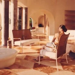 Colombe Ivory Metal And Rattan Outdoor Lounge Chair With Ivory Sunbrella® Cushions -Optimal Furniture Store CB2SU23 RC EDT 09A 033