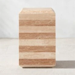 Camada Layered Travertine Outdoor Side Table