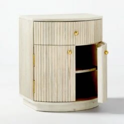 Cameo Curved Whitewashed Wood Nightstand With Drawer 16 Cameo Curved Whitewashed Wood Nightstand With Drawer -Optimal Furniture Store CameoCurvedNightstand3QAVF20