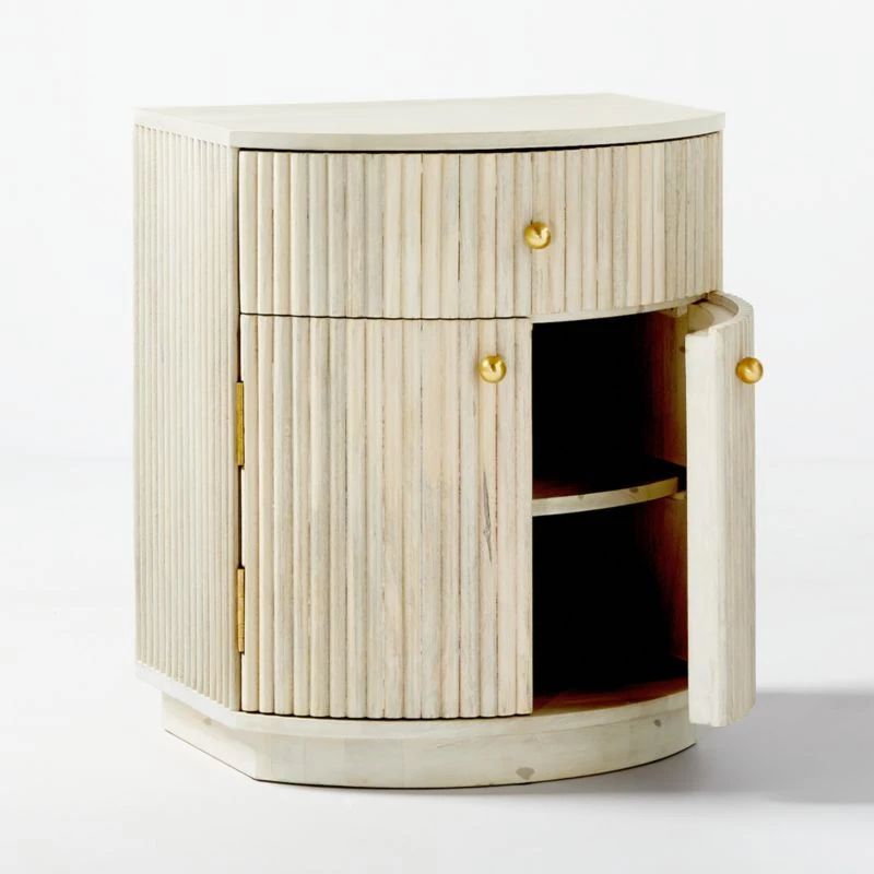 Cameo Curved Whitewashed Wood Nightstand With Drawer 7 Cameo Curved Whitewashed Wood Nightstand With Drawer - Image 7