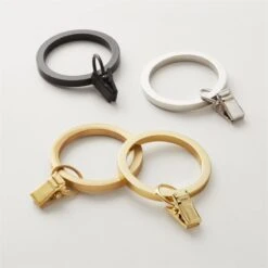 Polished Brass Curtain Rings With Clips Set Of 9 -Optimal Furniture Store ClipRingGroupFHF21 3