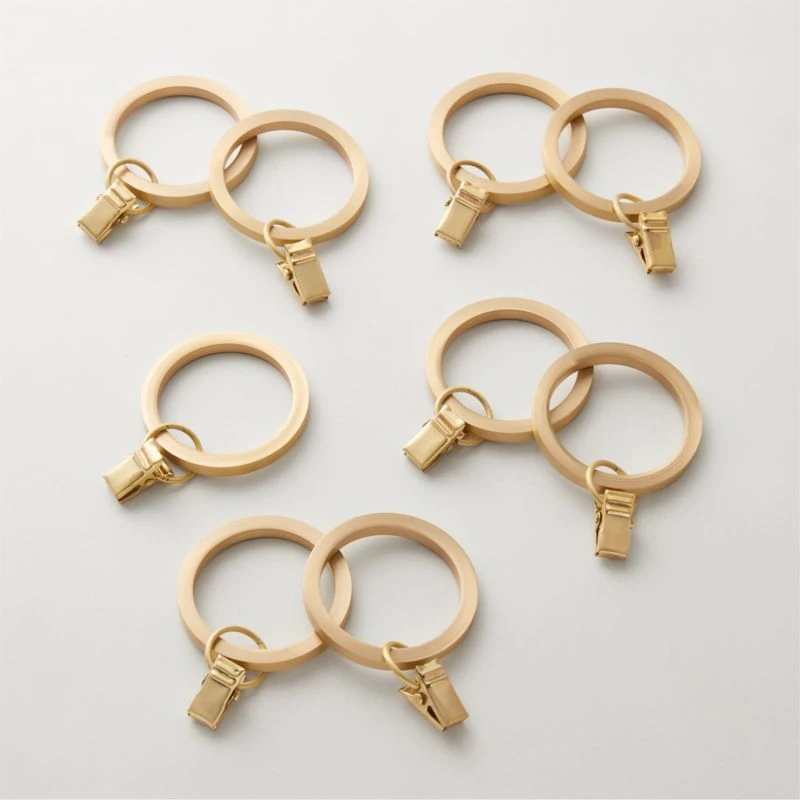 Brushed Brass Curtain Rings With Clips Set Of 9 1 Brushed Brass Curtain Rings With Clips Set Of 9