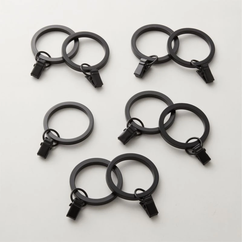 Matte Black Curtain Rings With Clips Set Of 9 1 Matte Black Curtain Rings With Clips Set Of 9