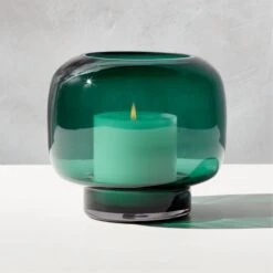 Coco Round Forest Green Glass Hurricane Candle Holder Small -Optimal Furniture Store CocoFrstGrnSmlGlsHrrcnAVSHS22