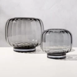 Coco Ribbed Glass Dark Grey Hurricane Candle Holder Small 8 Coco Ribbed Glass Dark Grey Hurricane Candle Holder Small -Optimal Furniture Store CocoRbdGlsDkGryHrrcnGroupFHS23