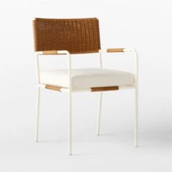 Colombe Ivory Metal And Rattan Outdoor Dining Armchair With Ivory Sunbrella® Cushion 12 Colombe Ivory Metal And Rattan Outdoor Dining Armchair With Ivory Sunbrella® Cushion -Optimal Furniture Store ColombeBlancDiningChair3QSSS23