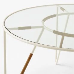 Colombe Round Ivory Metal Outdoor Dining Table With Glass Top -Optimal Furniture Store ColombeBlancDiningTableAV2SSS23