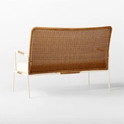 Colombe Ivory Metal And Rattan Outdoor Loveseat With Ivory Sunbrella® Cushions -Optimal Furniture Store ColombeBlancLoveseat3QBSSS23