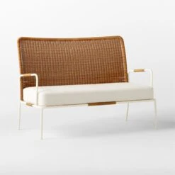 Colombe Ivory Metal And Rattan Outdoor Loveseat With Ivory Sunbrella® Cushions -Optimal Furniture Store ColombeBlancLoveseat3QSSS23