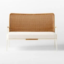 Colombe Ivory Metal And Rattan Outdoor Loveseat With Ivory Sunbrella® Cushions -Optimal Furniture Store ColombeBlancLoveseatSOSSS23