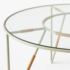 Colombe Round Green Metal Outdoor Dining Table With Glass Top -Optimal Furniture Store ColombeVertDiningTableAV2SSS23