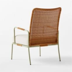 Colombe Green Metal And Rattan Outdoor Lounge Chair With Ivory Sunbrella® Cushions -Optimal Furniture Store ColombeVertLoungeChair3QBSSS23